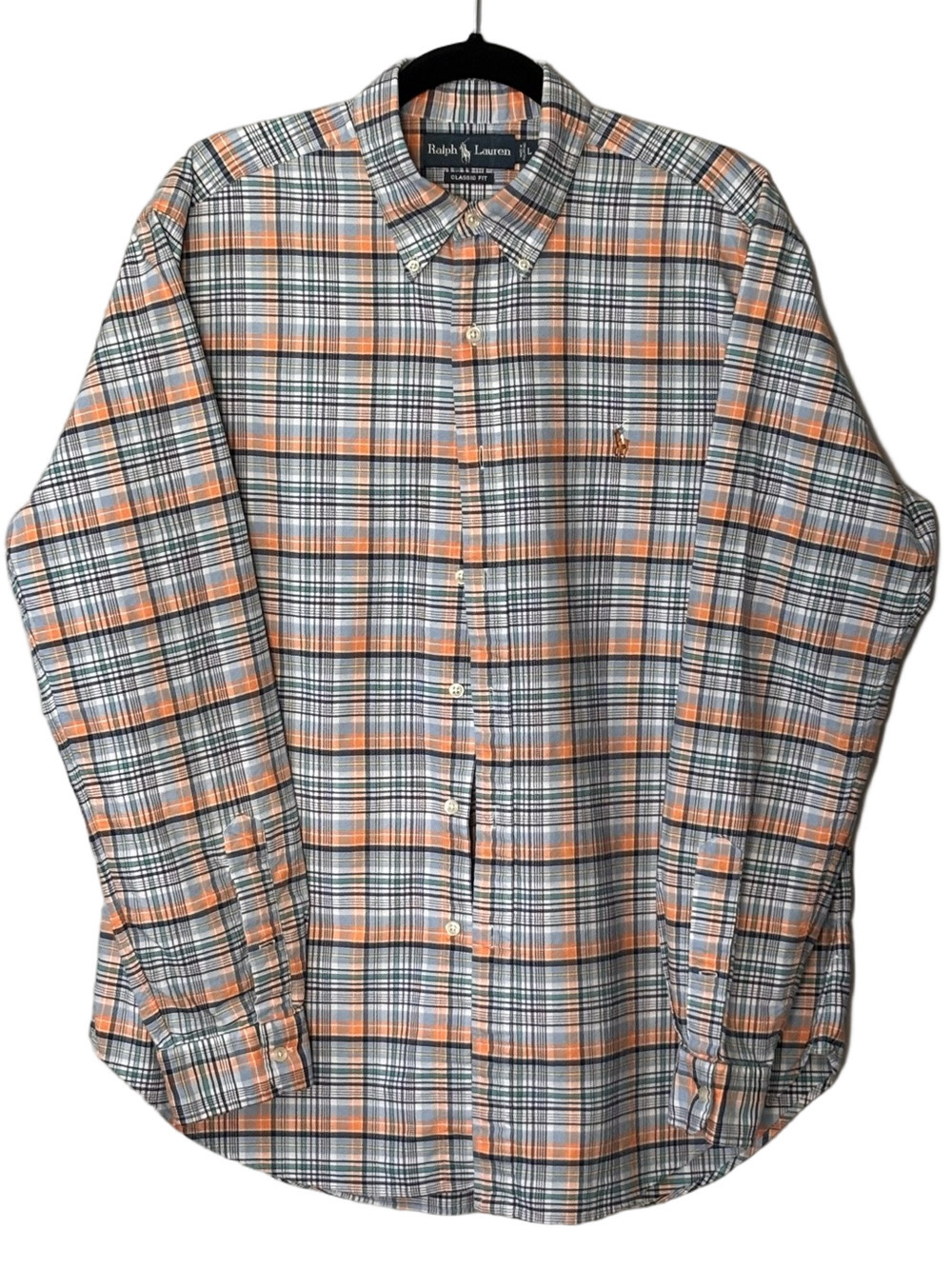 Vintage Ralph Lauren Plaid Button Down L 100% Cotton 90s Preppy